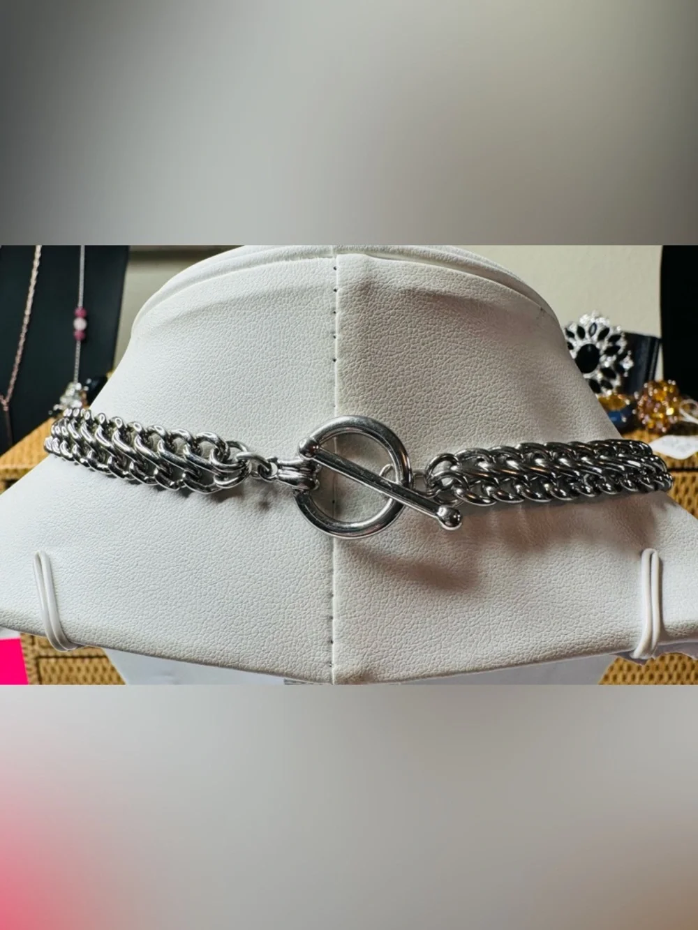 Silver-Tone and Rhinestone Statement Necklace and Hoop Earrings Set